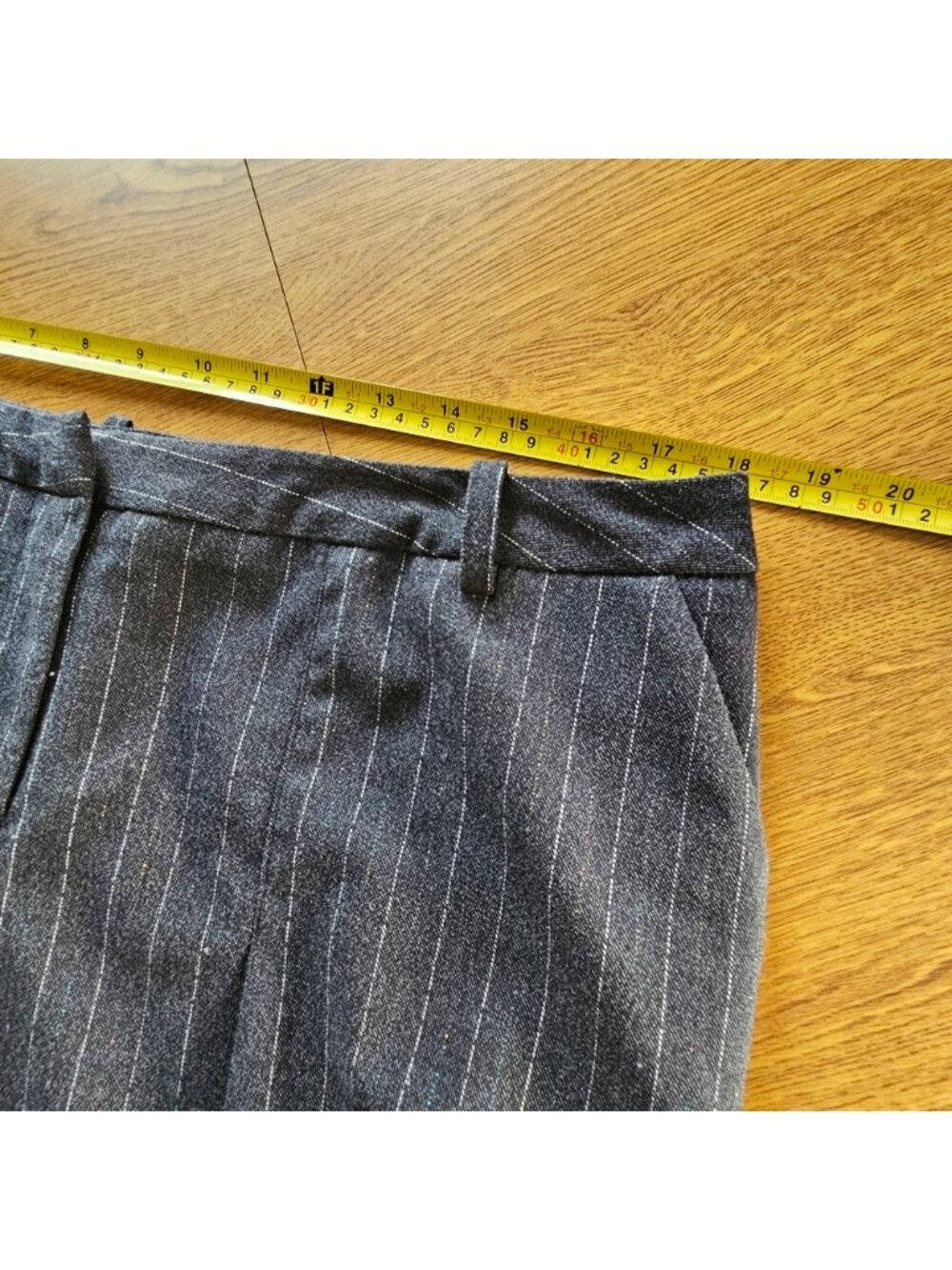 black with metallic pinstripe high waisted wide leg crop dress pants - Picture 3 of 7